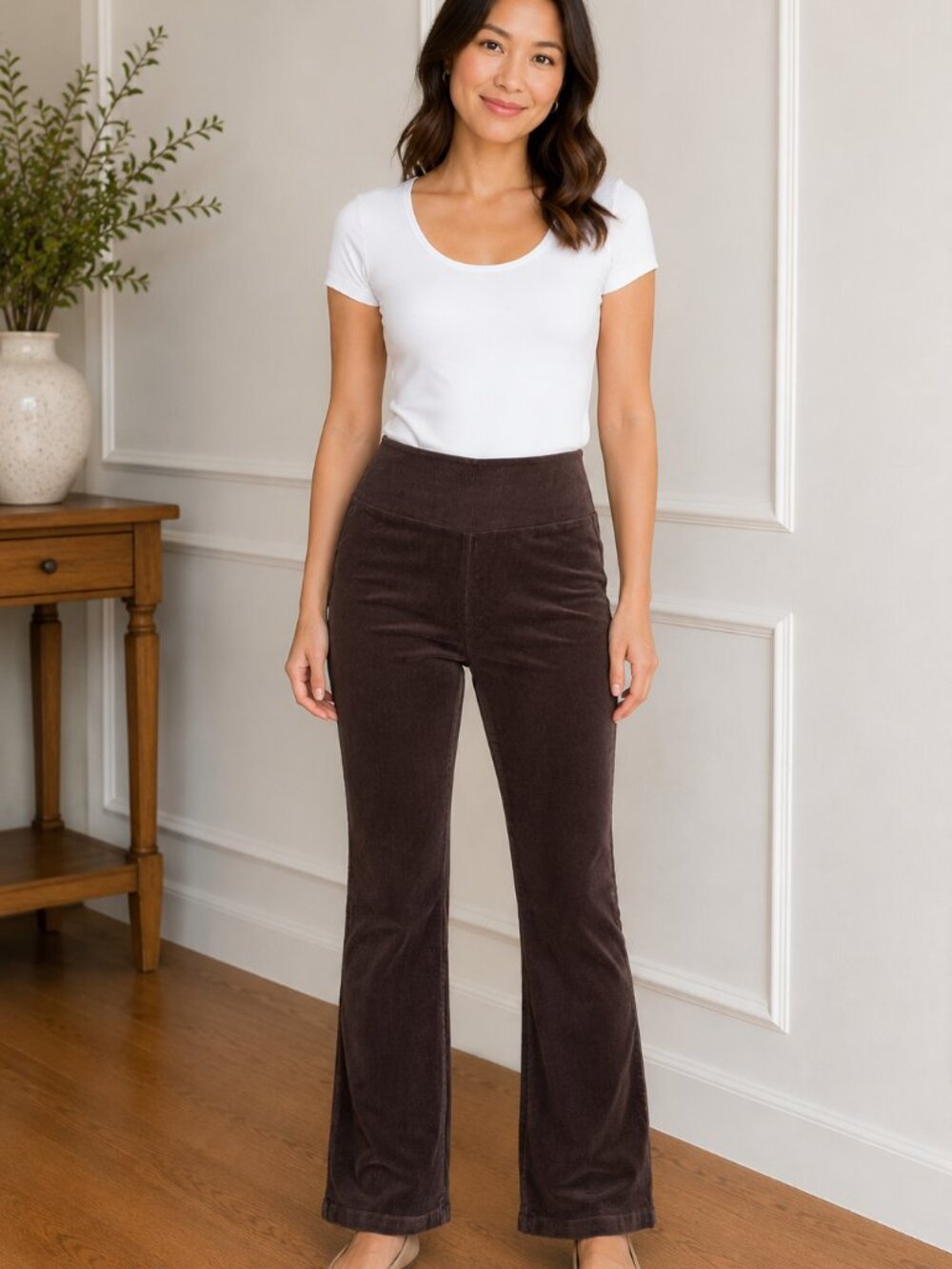 Ophelia Roe Brown Stretch Corduroy Bootcut Pull On Pants Size 4